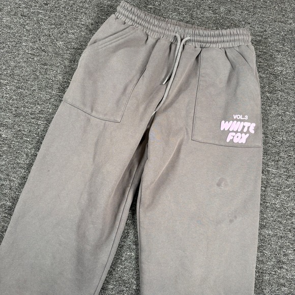 White Fox Pants - White Fox Sweatpants Womens Size S Grey Vol.3 Logo Joggers Pockets Fleece